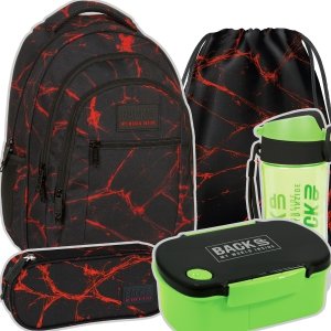 ZESTAW 5 el. Plecak szkolny młodzieżowy BackUP 26 L czerwone wzory, VENOM (PLB6O40SET5CZ)