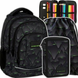ZESTAW 3 el. Plecak szkolny młodzieżowy BackUP 26 L trójkąty 3D, CYBER TRIANGLES (PLB6A49SET3CZ)