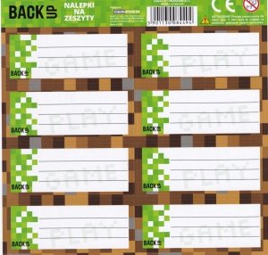 Nalepki na zeszyty BackUP GAME dla fana gry MINECRAFT mix (NNZB4A68)