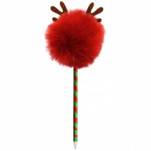 Długopis świąteczny z pomponem ROGI RENIFERA czerwony INCOOD.  (0106-0267)