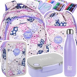 ZESTAW 5 el. Plecak wczesnoszkolny CoolPack JERRY 21 L króliczki, WHITE BUNNY (F029833SET5CZ)