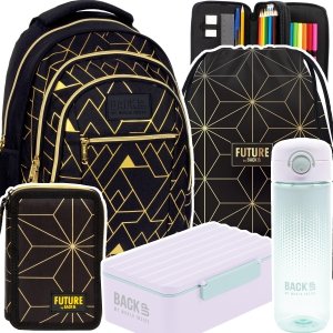 ZESTAW 5 el. Plecak szkolny młodzieżowy BackUP 26 L złote wzory, GEOMETRIC GOLD (PLB6O23SET5CZ)