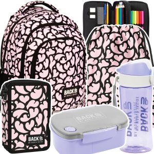 ZESTAW 5 el. Plecak szkolny młodzieżowy BackUP 26 L pastelowe serca, NUDE HEARTS (PLB6X37SET5CZ)