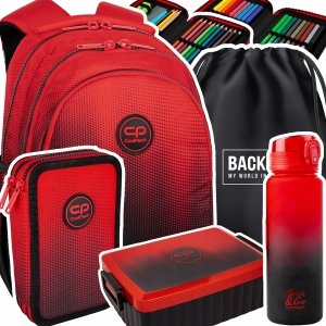 ZESTAW 5 el. Plecak wczesnoszkolny CoolPack JERRY 21 L czerwone ombre, GRADIENT CRANBERRY (F029756SET5CZ)