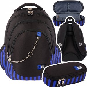 ZESTAW 2 el. Plecak szkolny młodzieżowy ST.RIGHT BLACK & BLUE BP6 (67510SET2CZ)