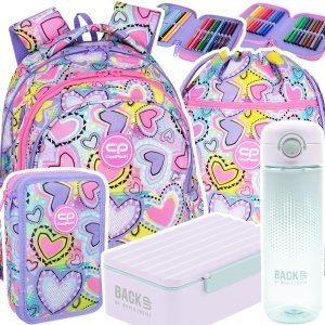 ZESTAW 5 el. Plecak wczesnoszkolny CoolPack JERRY 21 L serca, PASTEL HEARTS (F029832SET5CZ)