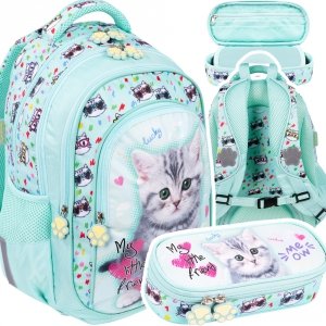 ZESTAW 2 el. Plecak wczesnoszkolny ST.RIGHT My Little Friend MINT KITTY Kotek BPL-58 (68760SET2CZ)