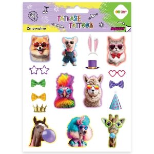 Tatuaże zmywalne zmywalny ANIMALS FUNNY 15 x 20 cm Happy Color (24566)
