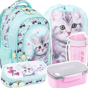 ZESTAW 5 el. Plecak wczesnoszkolny ST.RIGHT My Little Friend MINT KITTY Kotek BPL-58 (68760SET5CZ)
