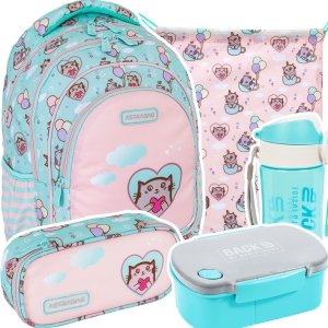 ZESTAW 5 el. Plecak wczesnoszkolny 16 L ASTRABAG pastelowy kotek, KITTY'S WORLD (502024001SET5CZ)