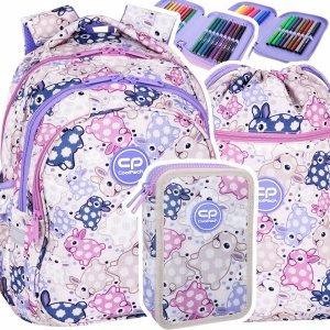 ZESTAW 3 el. Plecak wczesnoszkolny CoolPack JERRY 21 L króliczki, WHITE BUNNY (F029833SET3CZ)