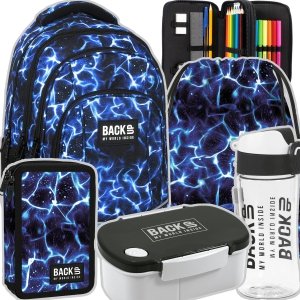 ZESTAW 5 el. Plecak szkolny młodzieżowy BackUP 26 L niebieskie wzory, SKY WATER (PLB6A47SET5CZ)