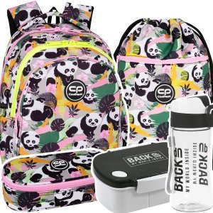 ZESTAW 5 el. Plecak wczesnoszkolny CoolPack JERRY 21 L pandy, PANDA GANG (F029829SET5CZ)