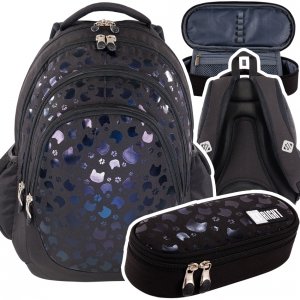 ZESTAW 2 el. Plecak szkolny młodzieżowy St.Right BLACK CATS Kot Kotek BP6 (64571SET2CZ)
