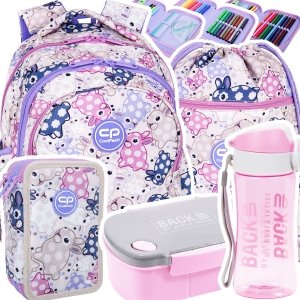 ZESTAW 5 el. Plecak wczesnoszkolny CoolPack JERRY 21 L króliczki, WHITE BUNNY (F029833SET5CZ)