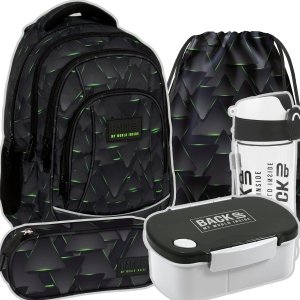 ZESTAW 5 el. Plecak szkolny młodzieżowy BackUP 26 L trójkąty 3D, CYBER TRIANGLES (PLB6A49SET5CZ)