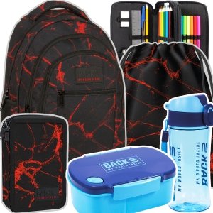 ZESTAW 5 el. Plecak szkolny młodzieżowy BackUP 26 L czerwone wzory, VENOM (PLB6O40SET5CZ)