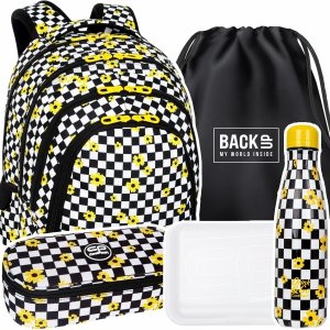 ZESTAW 5 el. Plecak CoolPack DRAFTER 28 L kwiatki, CHESS FLOW (F010745SET5CZ)