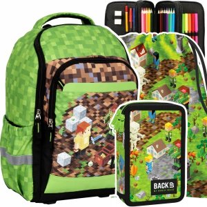 ZESTAW 3 el. Plecak szkolny GAME LEVEL dla fana gry MINECRAFT (PLSZDF35SET3CZ)