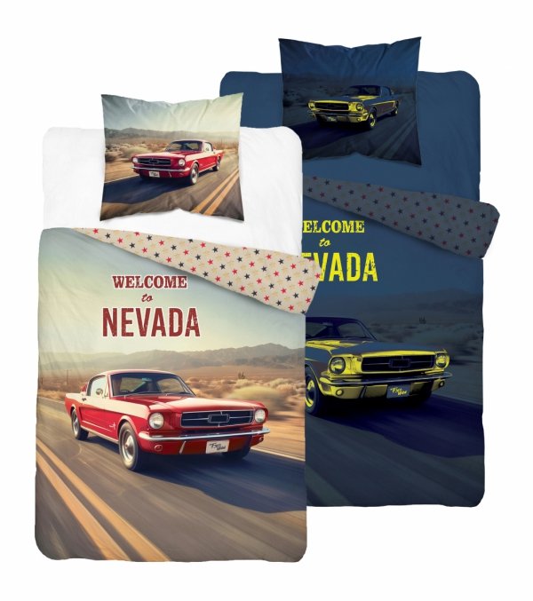 POŚCIEL ŚWIECĄCA CZERWONY SAMOCHÓD 140x200cm FLUO AUTO NEVADA USA CADILLAC (5210A )