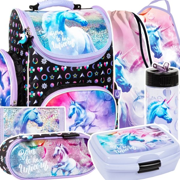 ZESTAW 7 el. Tornister szkolny ergonomiczny UNICORN Jednorożec (TEMBJR15SET7CZ)