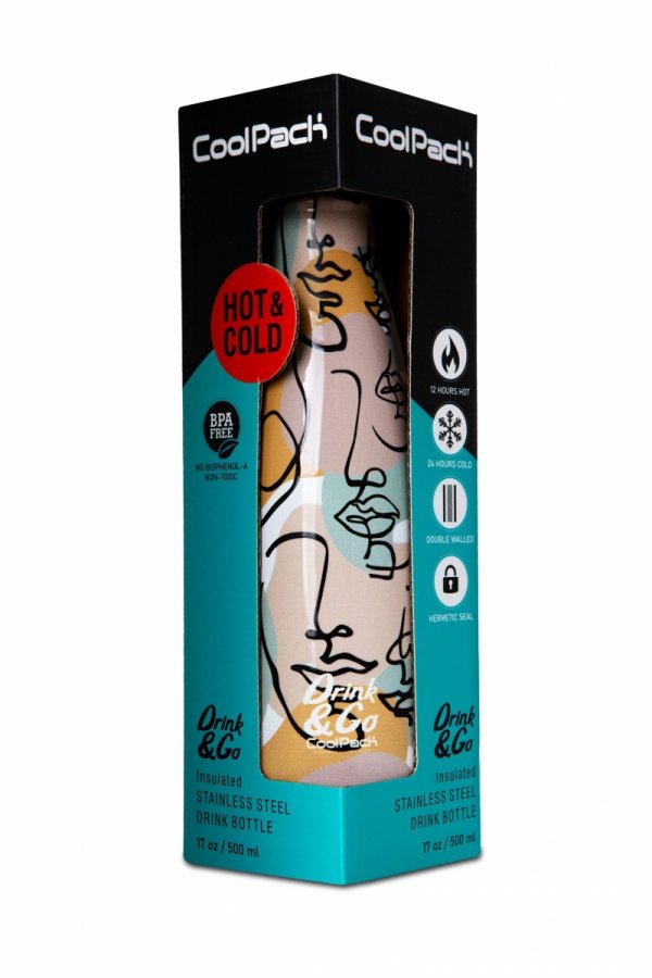 Bidon Drink&amp;Go butelka termiczna CoolPack 500ml twarze, ART DECO (Z04576)