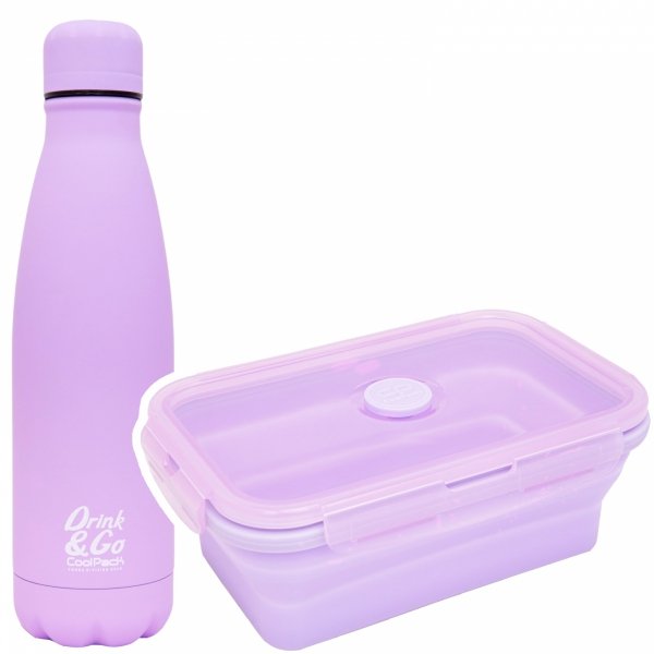 Zestaw bidon i śniadaniówka Drink&amp;Go butelka termiczna CoolPack 500ml fioletowa, PASTEL / POWDER PURPLE (Z04648+Z12648)