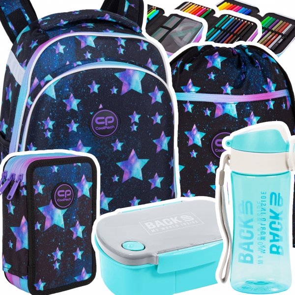 ZESTAW 5 el. Tornister Plecak CoolPack TURTLE  25 L gwiazdy, STAR NIGHT (F015830SET5CZ)