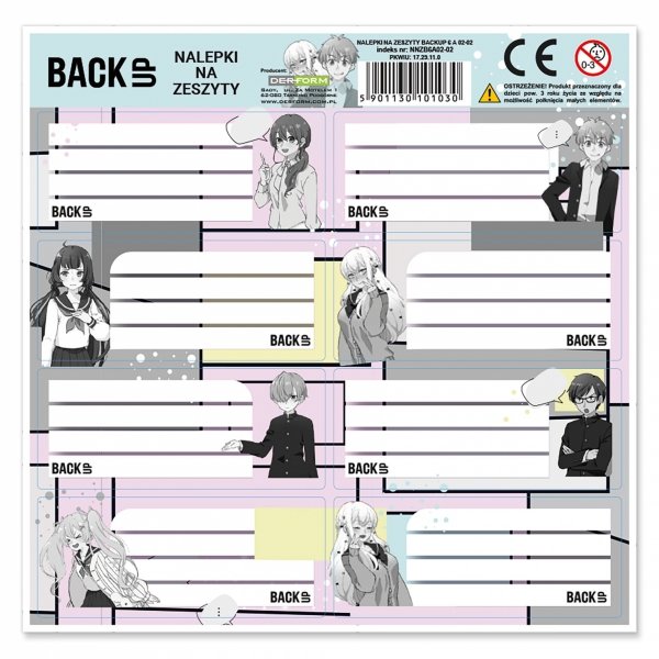 Nalepki na zeszyty BackUP komiks anime, MANGA PASTEL (NNZB6A02)