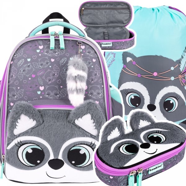 ZESTAW 3 el. Tornister Plecak wczesnoszkolny BAMBINO szop, RACOON B8 (63659SET3CZ)
