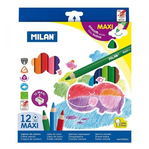 Kredki ołówkowe MAXI Milan 12 kolorów trójkątne (0722612)