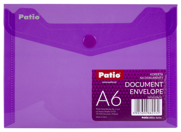 Teczka koperta transparentna na dokumenty A6 PATIO  fioletowa (PAT6133A/N/12)