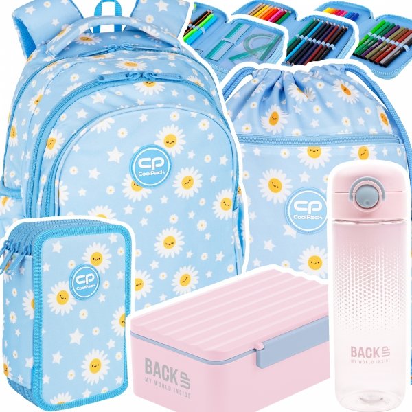 ZESTAW 5 el. Plecak wczesnoszkolny CoolPack JERRY 21 L stokrotki, DAISY SUN (F029834SET5CZ)