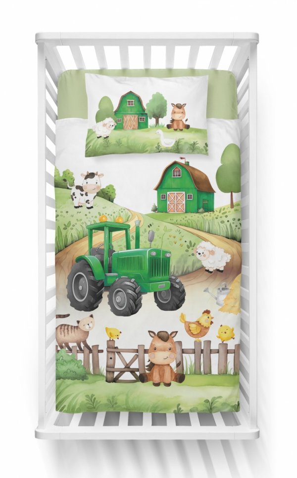Pościel FARMA TRAKTOR komplet pościeli MAYA MOO 90x120 cm ZIELONA (4997B)
