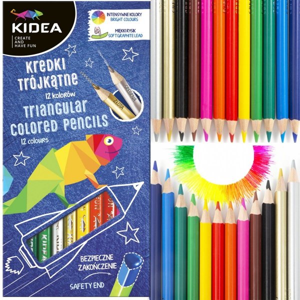 Kredki ołówkowe trójkątne 12 kolorów KIDEA (KT12KA)
