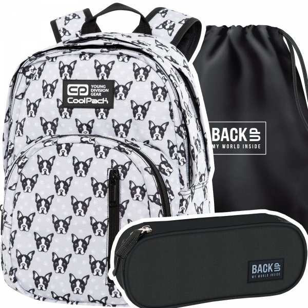 ZESTAW 3 el. Plecak CoolPack DISCOVERY 27 L buldogi, FRENCH BULLDOGS (C38247SET3CZ)