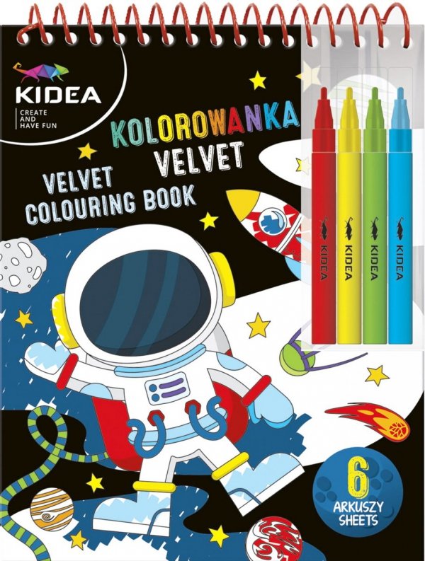 Kolorowanka aksamitna VELVET A5 + 4 pisaki Kosmos KIDEA (KVCKA)