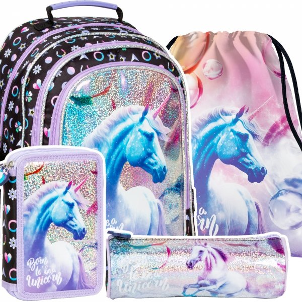 ZESTAW 4 el. Plecak szkolny UNICORN Jednorożec (PL15BJR15SET4CZ)