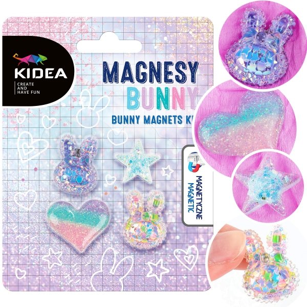 Magnesy kolorowe 4 szt BUNNY Króliczek Serce Gwiazdka KIDEA (MLB4KA)