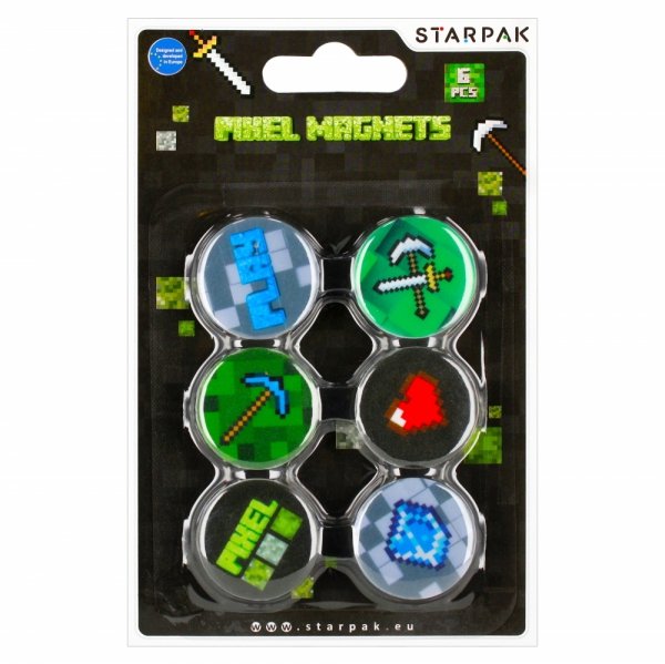 Magnes kolorowy 6 szt PIXEL okrągły 3 cm STARPAK  (528366)