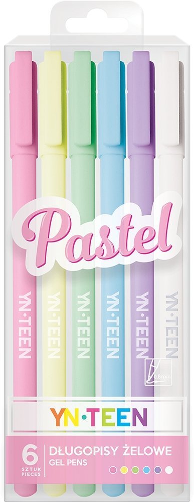 Długopisy żelowe 6 kolorów PASTEL pastelowe YN TEEN Interdruk (78210)