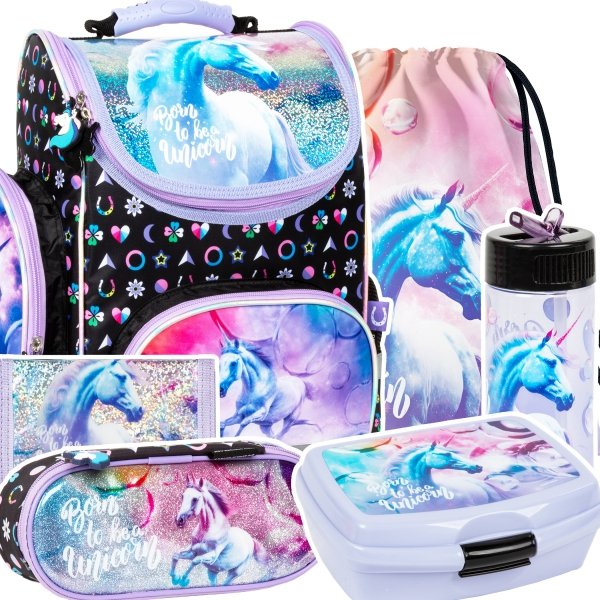 ZESTAW 6 el. Tornister szkolny ergonomiczny UNICORN Jednorożec (TEMBJR15SET6CZ)