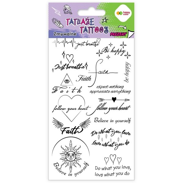 Tatuaże zmywalne zmywalny WORDS 10 x 20 cm Happy Color (24511)
