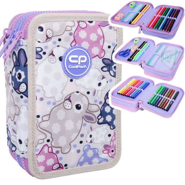 Piórnik CoolPack potrójny z wyposażeniem JUMPER 3 króliczki, WHITE BUNNY (F067833)