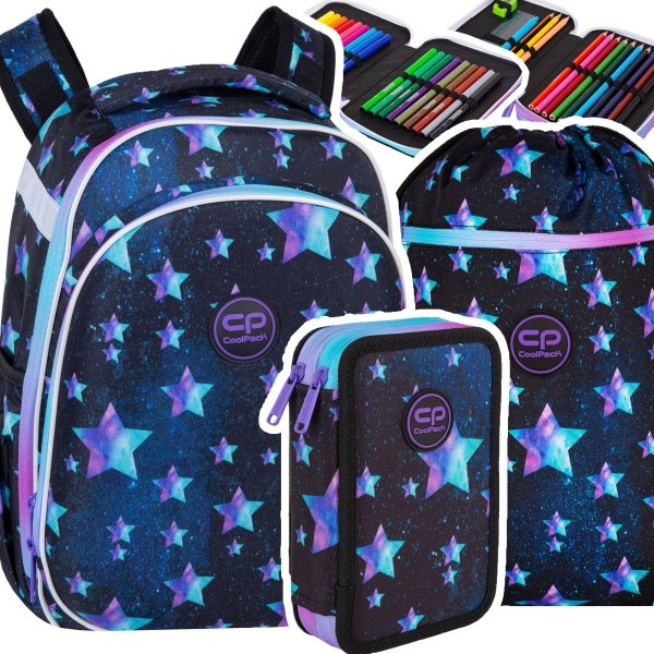 ZESTAW 3 el. Tornister Plecak CoolPack TURTLE  25 L gwiazdy, STAR NIGHT (F015830SET3CZ)