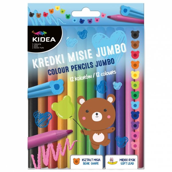 Kredki ołówkowe JUMBO MISIE 12 kolorów KIDEA MIĘKKIE (KMJ12KKA)