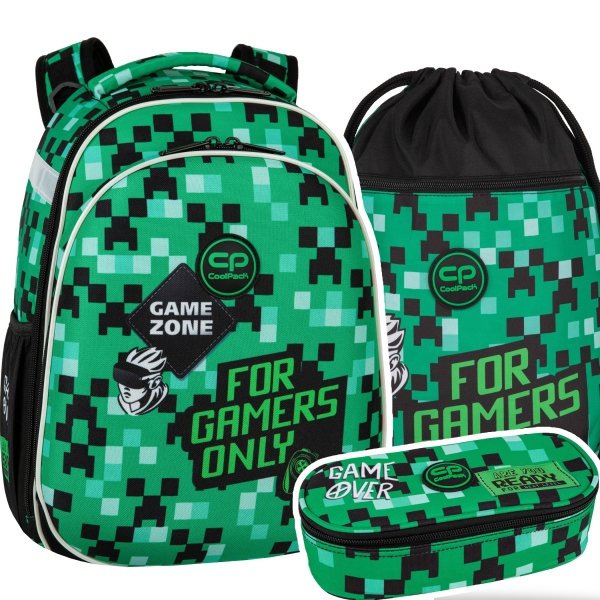 ZESTAW 3 el. Tornister Plecak CoolPack TURTLE  25 L gra, GAME ZONE (F015826SET3CZ)