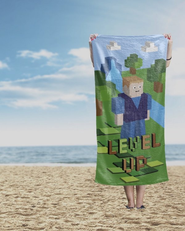 Ręcznik kąpielowy 70x140 LEVEL UP plażowy dla fana gry Minecraft (WZ.76)