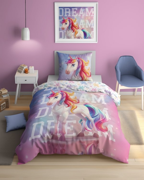 Pościel świecąca w ciemności UNICORN Jednorożec 140 x 200 cm (5208)