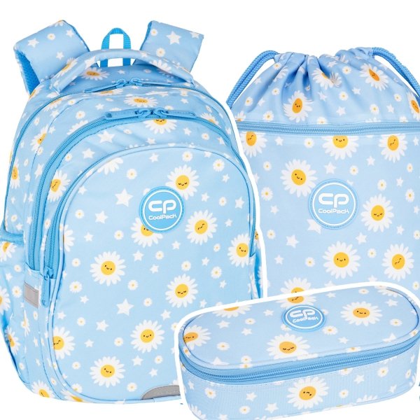 ZESTAW 3 el. Plecak wczesnoszkolny CoolPack JERRY 21 L stokrotki, DAISY SUN (F029834SET3CZ)